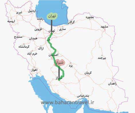 فاصله بین تهران تا شیراز چند کیلومتر است؟